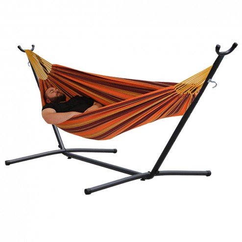 Relax Double Hammock & Frame Combo in Orange & Purple isolated