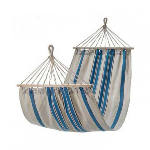 Small Blue and White Canvas Hammock with Spreader Bar