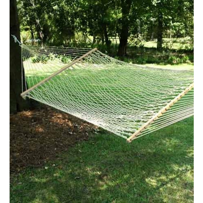 Large White Cotton Rope Hammock with Spreader Bar