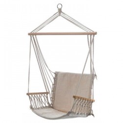 Beige Padded Hammock Chair with Wooden Arm Rests