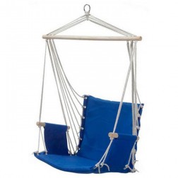 Blue Padded Hammock Chair with Wooden Arm Rests