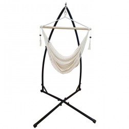 White Cotton Rope Hammock Chair and Stand Combo