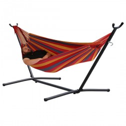 Relax Double Hammock & Frame Combo in Red, Yellow & Blue